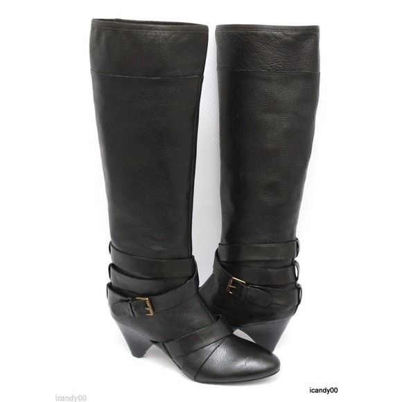 Cynthia Rowley LAINEY Tall Knee High Leather Boot Shoe Heel Black 6/7/7.5 New - Picture 1 of 11